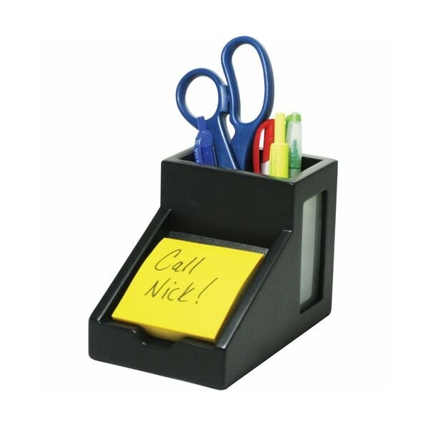 Victor Technology Victor 95055, Midnight Black Collection Pencil Cup With Note Holder, 4 X 6 3/10 X 4 1/2, Wood VCT95055 - main